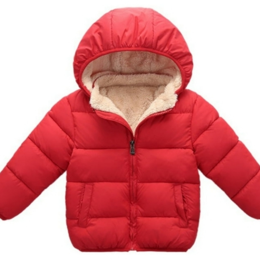 💝Girls & Boys winter puffer hoodie jacket, size: 5T, color Red. Soft and warm.